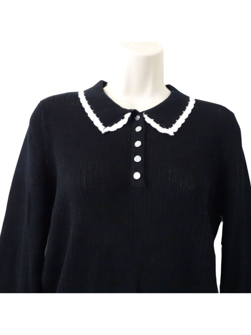 CeCe Black Pullover Knit Sweater Peter Pan Collar Long Sleeve Women Size S NEW - Picture 3 of 15